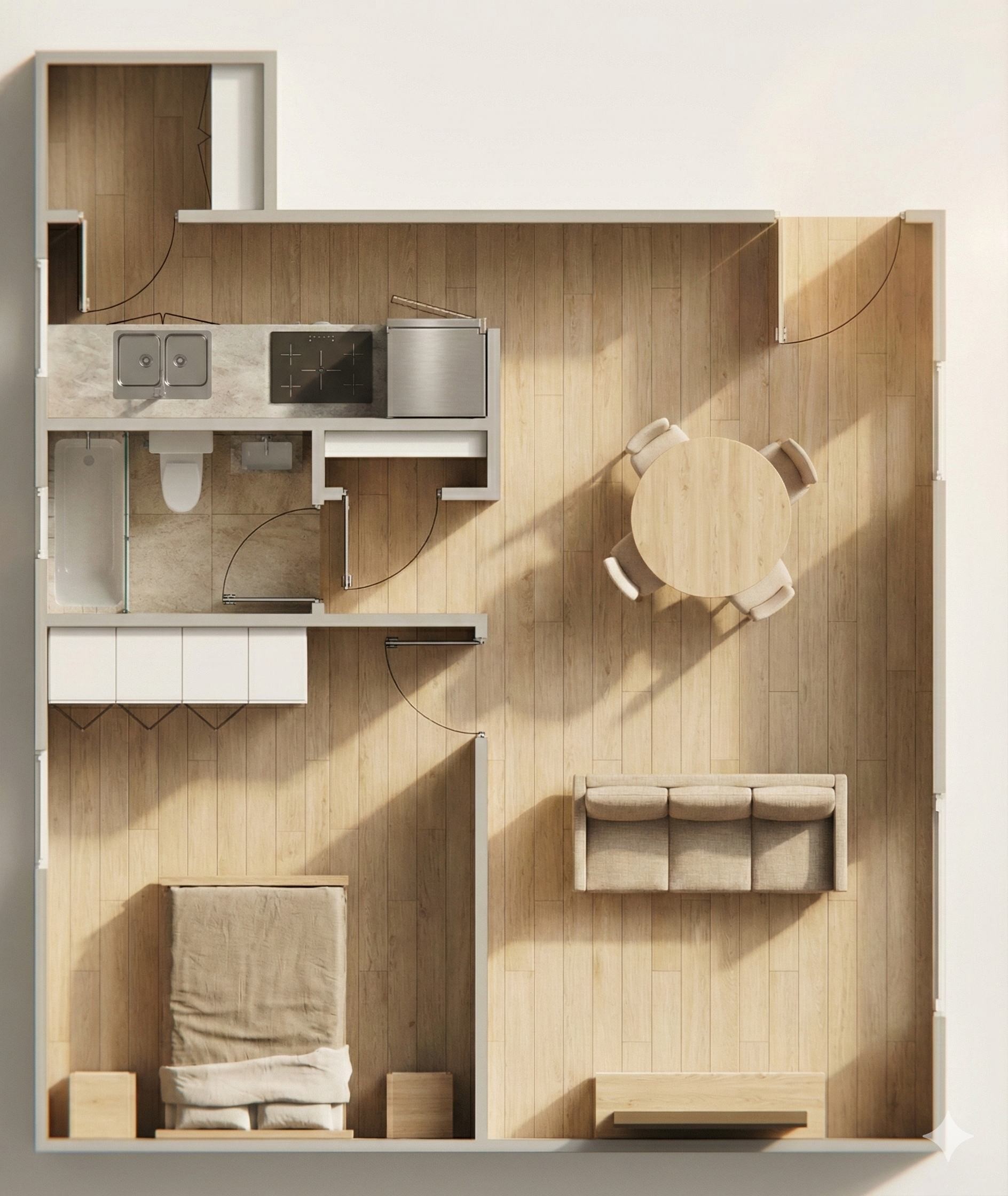 Loft floor plan — open one-bedroom layout